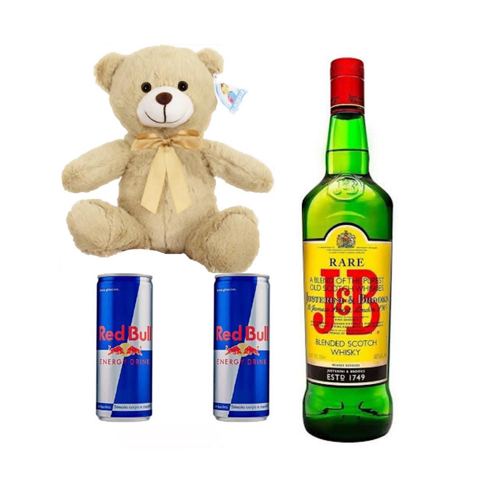 Botella de whisky JB + ligantes + oso de peluche 