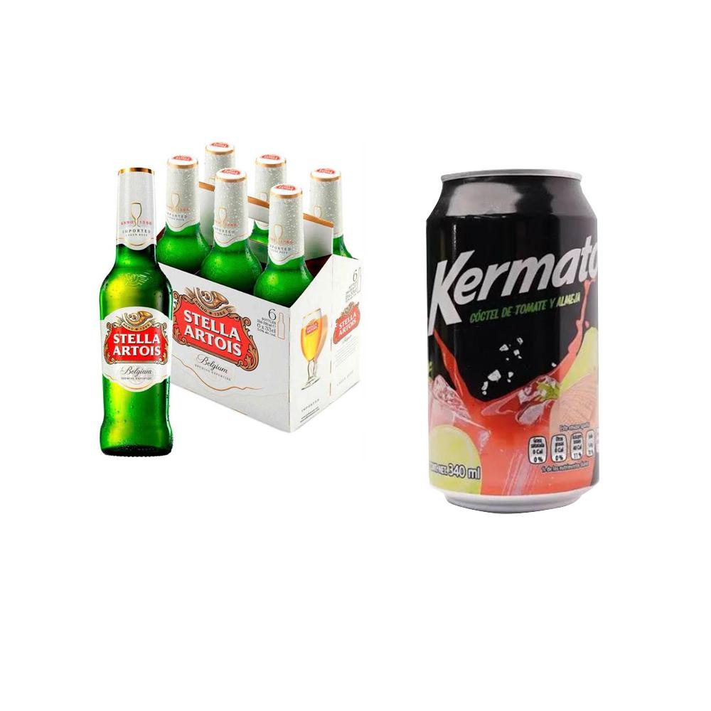 Six de cerveza Stella Artois + 3 Kermato
